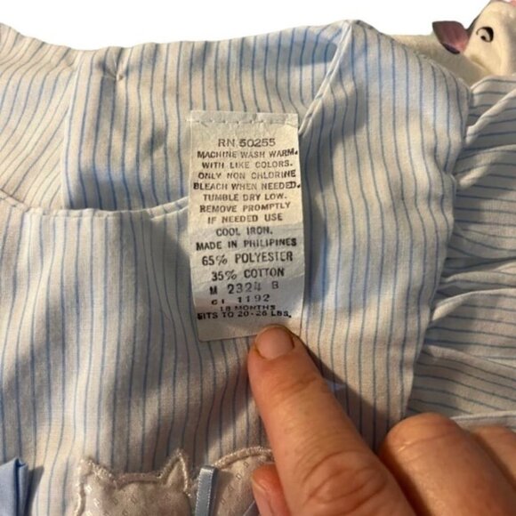 Vintage baby dress white blue striped kitten and flowers lace trim girls 18 mo - Picture 3 of 6